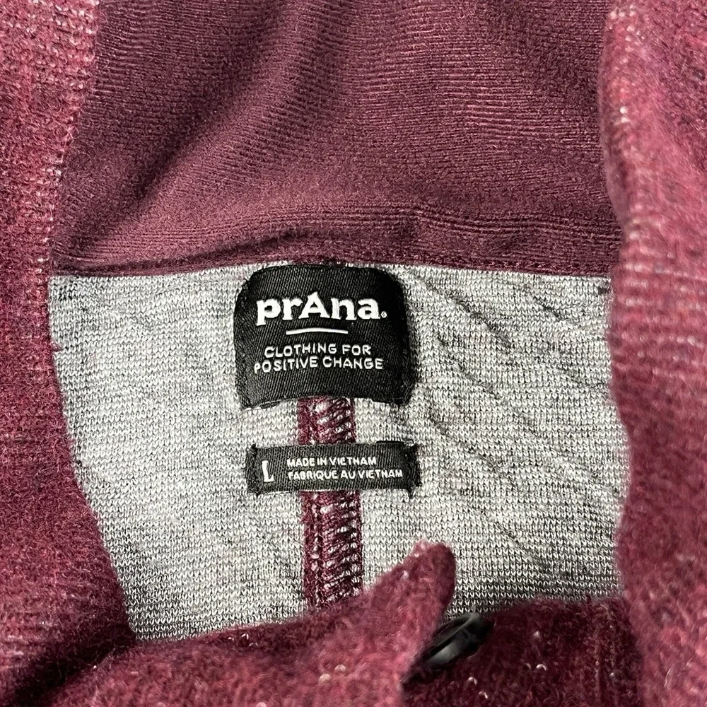 PrAna Pullover Sweater Men Large Maroon Wool Blend 1/4 Button Up Speckled